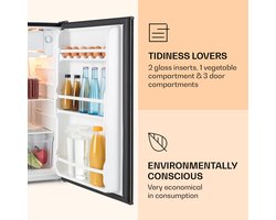 Klarstein Koelkast Zelfvoorzienend design Koelkast - volume: 91 Liter - 2 Niveaus - 5 Standen Thermostaat - IJsvak - Zwart - 90L - voor Keuken - Compact - Mini Fridge - Compact Koelkast - Kleine Koelkast - Vrijstaande Koelkast