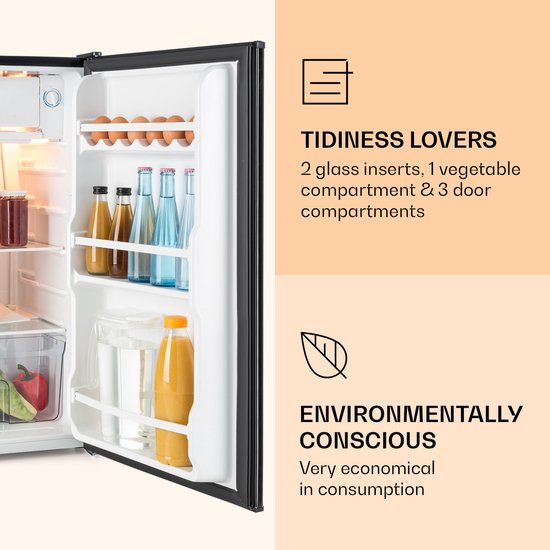Klarstein Koelkast Zelfvoorzienend design Koelkast - volume: 91 Liter - 2 Niveaus - 5 Standen Thermostaat - IJsvak - Zwart - 90L - voor Keuken - Compact - Mini Fridge - Compact Koelkast - Kleine Koelkast - Vrijstaande Koelkast van Klarstein — afbeelding 4