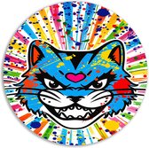 Kat muurcirkel - Dieren wandbord - Wanddecoratie rond Popart - Wanddecoratie klassiek - Muurdecoratie rond - Decoratie kamer muurcirkel forex 60x60 cm