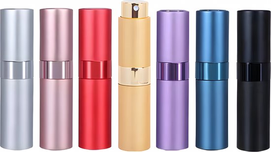 Foto: Navulbare parfumflesjes set 7 stuks mini parfum flesje parfum verstuiver set 10 ml verstuiver flesjes leeg reisflesje meerdere kleuren glanzend goud