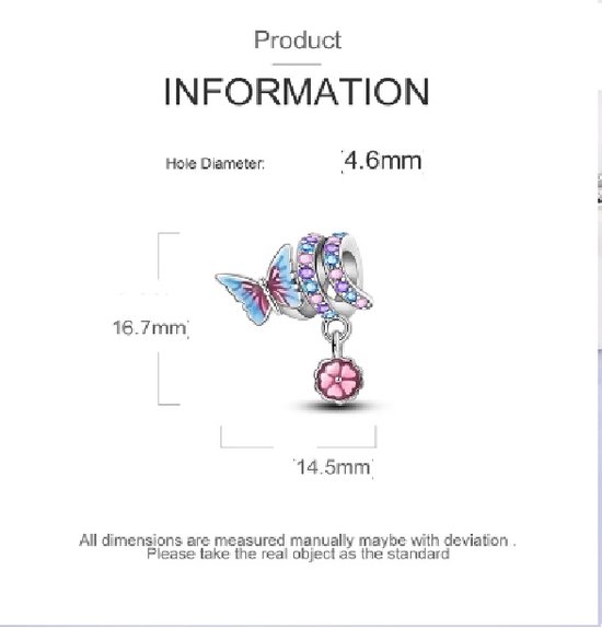 Charm Papillon en Argent | La chance | Bleu violet | Argent sterling 925 | Bracelet de charme | Bijoux | Cadeau de fête des mères | Convient au bracelet standard de 3 millimètres | Romystones