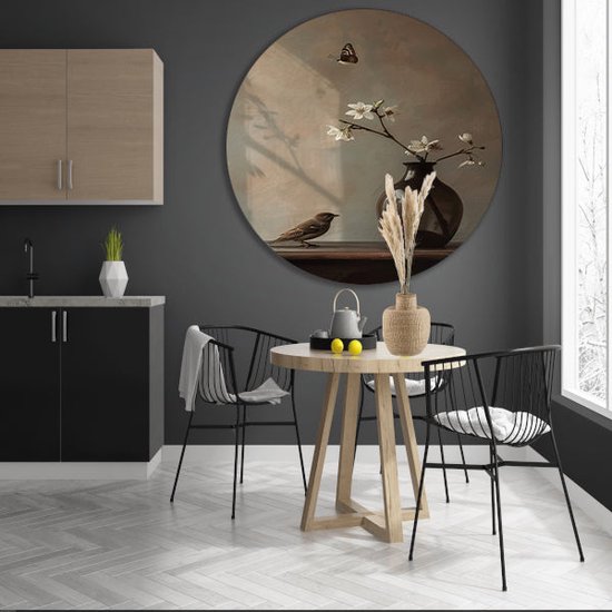 Décoration murale Vogel rond - Cercle mural Animaux - Panneau mural Fleurs - Décoration salon industriel - Tableau rond - Décoration murale cercle mural aluminium 50x50 cm