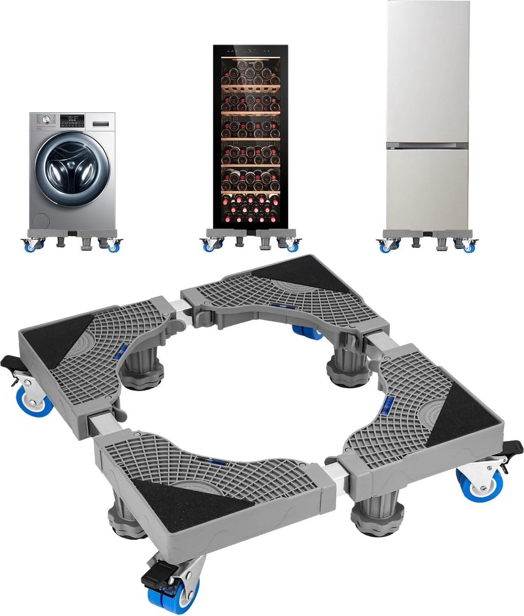 Wasmachine-onderstel verstelbaar 41-66 cm - met 4 voeten & 4 wielen - voor wasmachine koelkast droger - antislip schokabsorberend