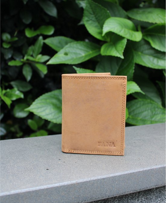 Fana Bags Cuir - Cuir Hunter - RFID Anti-Skim - Portefeuille Cuir Debout - Cognac/ Taupe