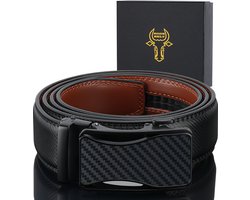 RodeBelt Lederen Heren Riemen automatische gesp -zwart - Verstelbare Riem zonder Gaatjes 110cm clock