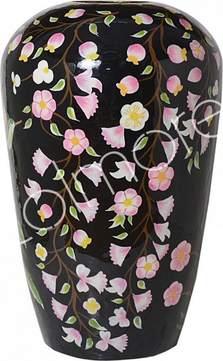Colmore by Diga vaas handbeschilderd met bloemen zwart enamel 30x30x49cm