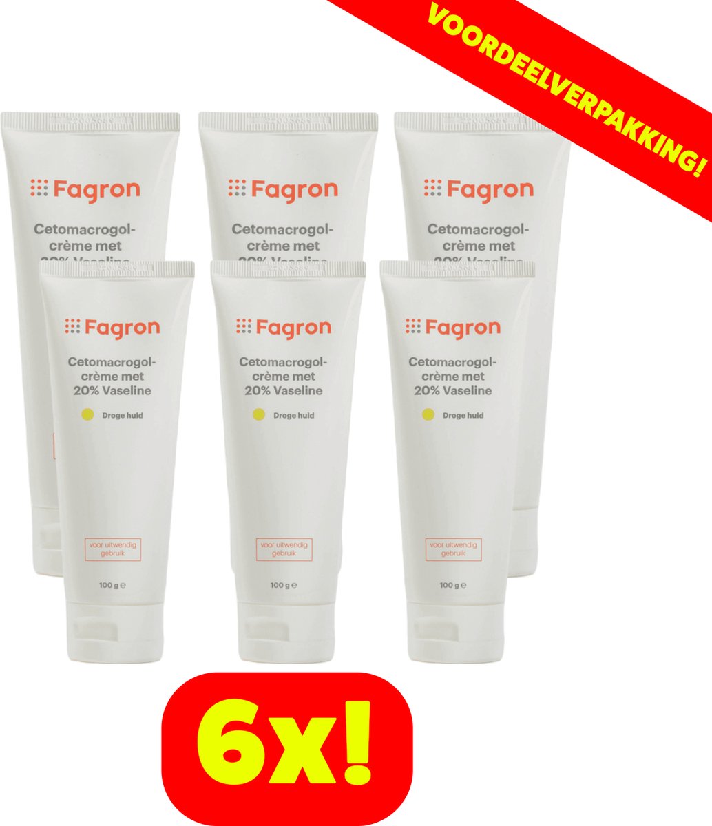Goedkoopste 6x Fagron Cetomacrogolcrème Met 20 Vaseline - 100 ml - Voordeelverpakking!