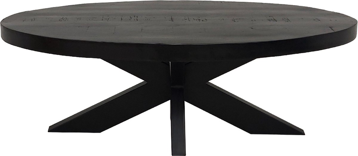 Salontafel ovaal mangohout zwart 130 x 70 cm kruispoot