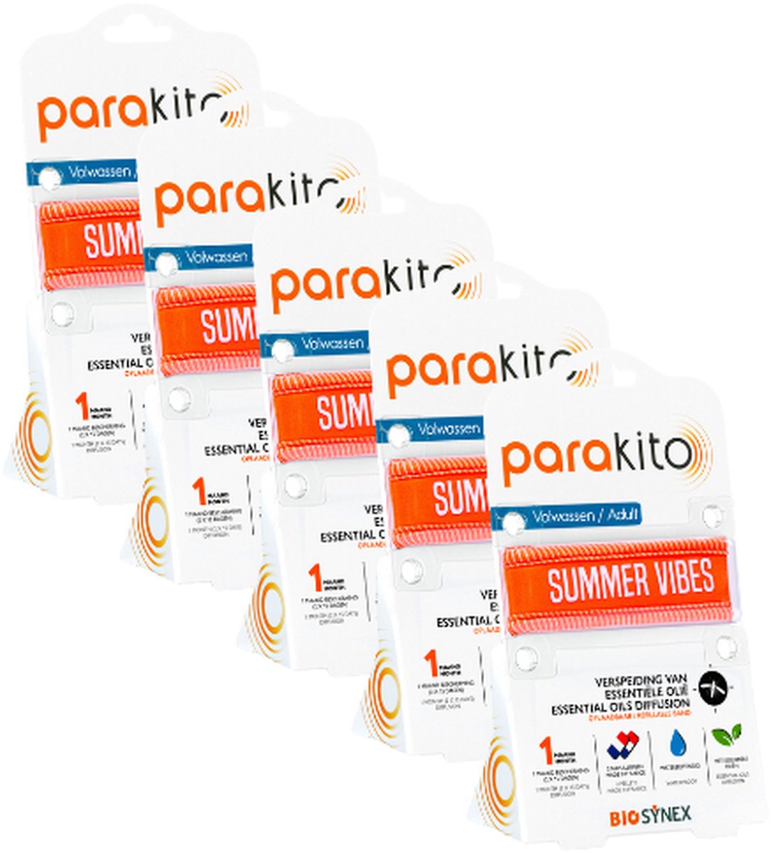 Goedkoopste Parakito Oplaadbare Anti-Muggen Armband - Oranje x5 - Plant-Based Bescherming - Navulbaar - Innovatief