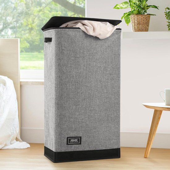 efluky Wasmand met deksel, 100 liter hoge wasmand met bamboe handvat en