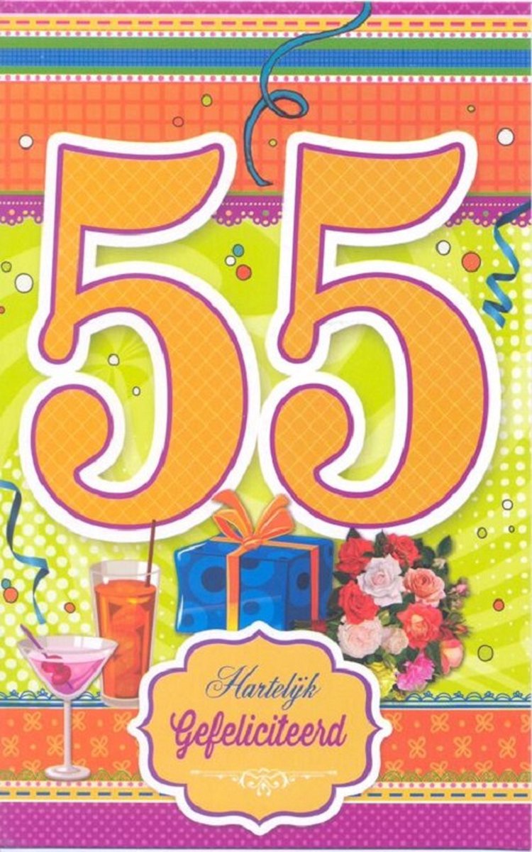 Wenskaart 55 Jaar Van Hartelijk Gefeliciteerd - 906533 - Luxe verjaardagskaart - 12x17cm - Gevouwen Wenskaart inclusief envelop - Leeftijdskaart