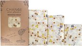 Change Your Plastics Bijenwasdoeken – 3 stuks (Klein, Middel, Groot) - Bijenwas doek - Herbruikbaar boterhamzakje - Duurzaam & herbruikbaar - Alternatief voor plastic lunchverpakking, vershoudfolie en boterhamzakjes - Beeswax wraps