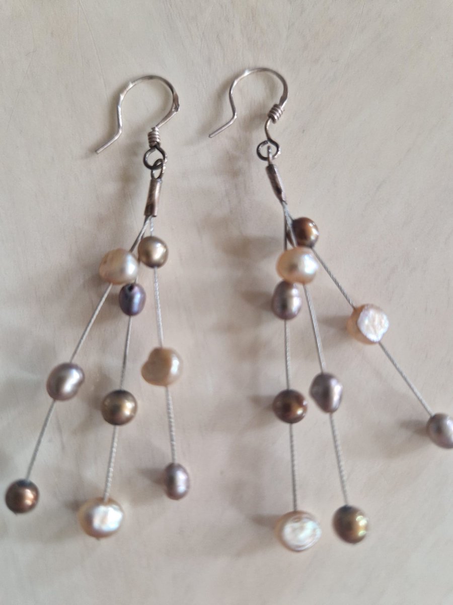 Gemstones-silver natuursteen oorhangers 925 sterling zilver en zoetwaterparels lengte 5 cm 2 g