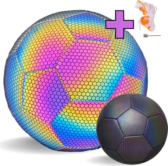 Foto: Lichtgevende voetbal ballenpomp naald ballennet glow in the dark bal bright colors reflecterend holografisch maat 5 kinderen en volwassenen kerstcadeau