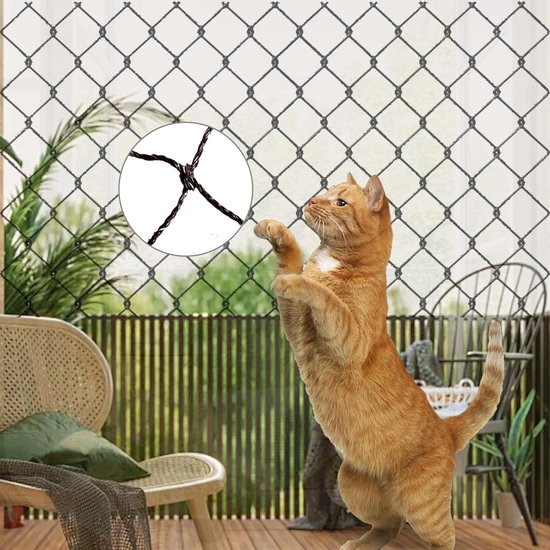 Tatamiyya Kattennet voor balkon, 16 x 3 m, met draad versterkt, robuust, uv-bestendig en weerbestendig, beschermingsnet voor katten voor balkons en ramen, zwart