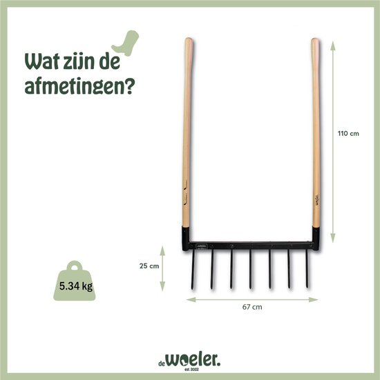 de Woeler - DW7 - Woelvork Grelinette - Spitvork/Tuinwoeler/Spade - Roestvrij - Ergonomisch - FSC Hout - 6 Jaar Garantie van De Woeler — afbeelding 2