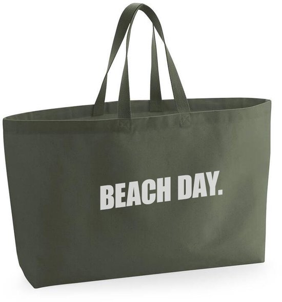 Strandtas groen - BEACH DAY. - Totebag - Extra brede totebag bedrukt
