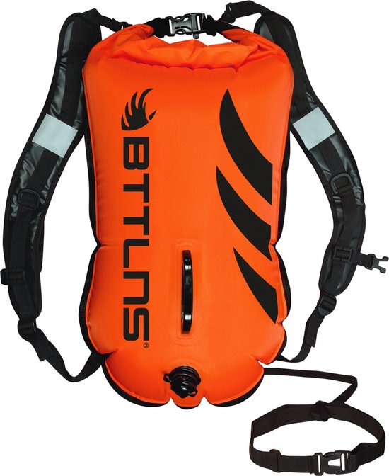 Foto: Bttlns zwemboei voor openwaterzwemmen zwem boei met drybag met reddingsfluitje dubbel gelaagd nylon 35 liter tethys 2 0 oranje