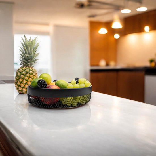 Coupe à fruits noire - Corbeille à fruits - 2 étages - Métal - Moderne - Medium - 30cm - Peut être utilisé séparément - Baulk®
