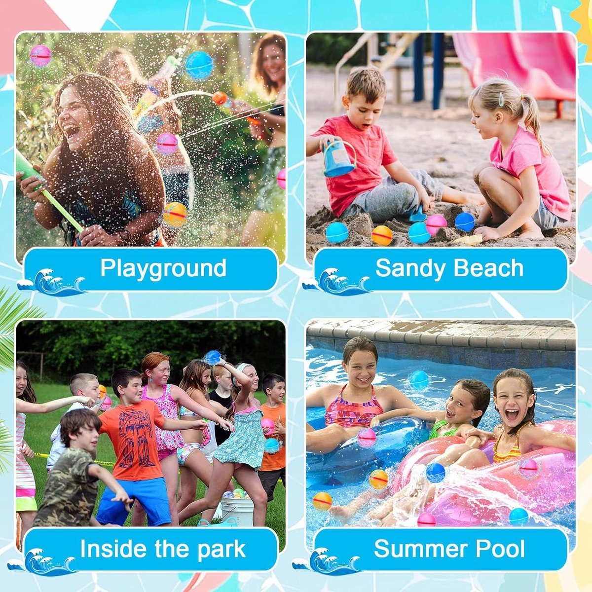 Smirodi Ballons à Eau réutilisables pour Enfants, Jouets Aquatiques d'été pour garçons et Filles, Bombe à Eau Auto-scellante pour Enfants Adultes, Jouets de Piscine et de Plage pour fête d'été(4Pcs