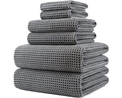 POLYTE Ensemble de serviettes de bain en microfibre surdimensionnées, 76 x 152 cm, non pelucheuses, à séchage rapide, 6 pièces (gris, tissage gaufré)
