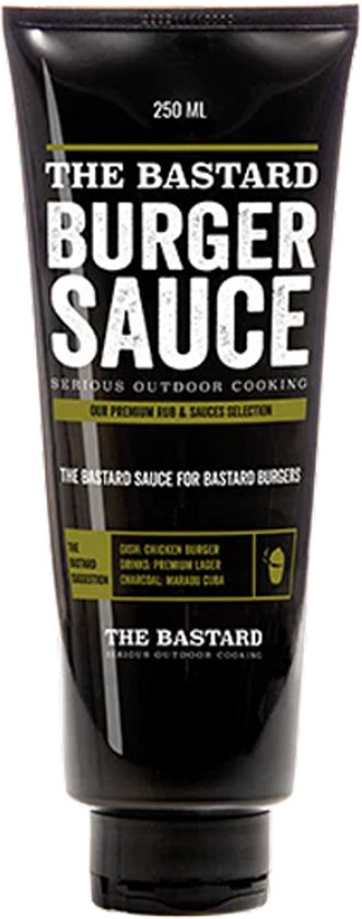 The Bastard Burger Sauce in zwarte knijptube, 250ml.
