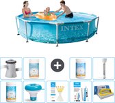 Piscine à cadre rond Intex - 305 x 76 cm - Impression à l'eau - Pompe à Chlore incluse - Flotteur de chlore - Bandelettes de test - Kit de réparation - Brosse à récurer - Valeur PH- Valeur PH- Thermomètre