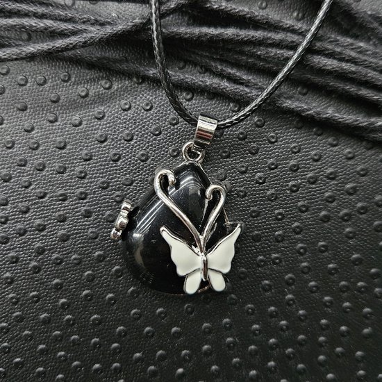 Edelsteen met Leren ketting Obsidiaan vlinder druppel hanger