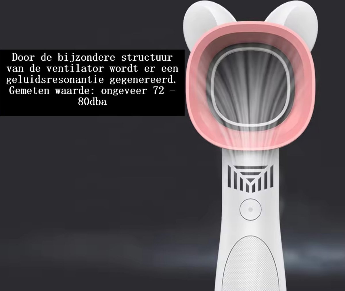 DMV Ventilator - Draadloze - Portable Fan - Bladeless - Bladloos - 3 snelheden - Handventilator - USB Kabel - Kindvriendelijk - Diervriendelijk - Wit/Roze — afbeelding 7