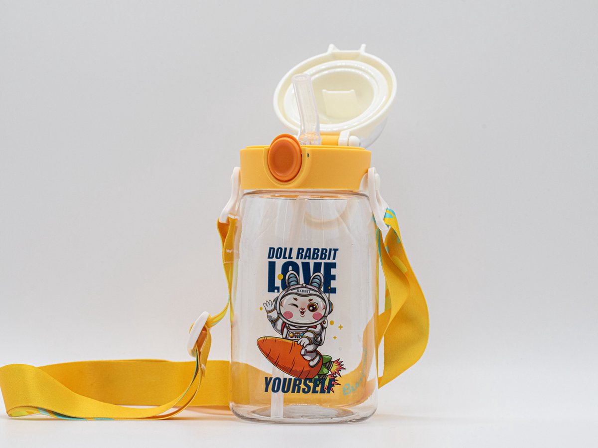 Drinkfles Kinderen 550ML Transparant Animatie Rietje