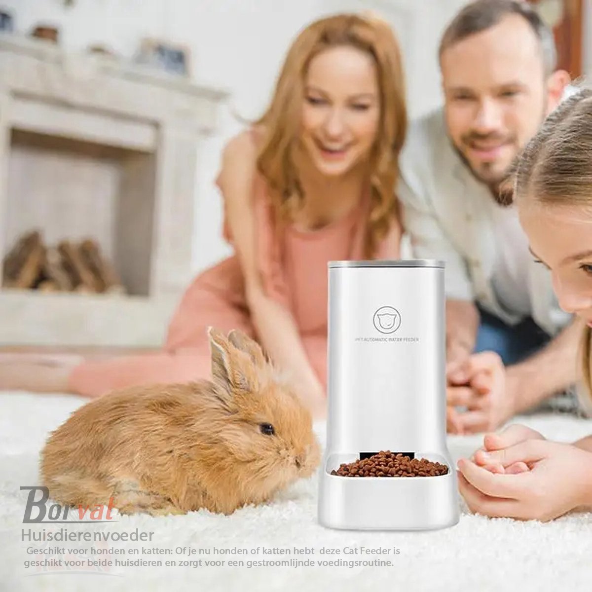 Afbeelding 2 van Borvat® - Huisdierenvoeder - Droog Voedsel - Waterdispenser - Hond - Kat - Cat Feeder - 28x15x28cm - Wit