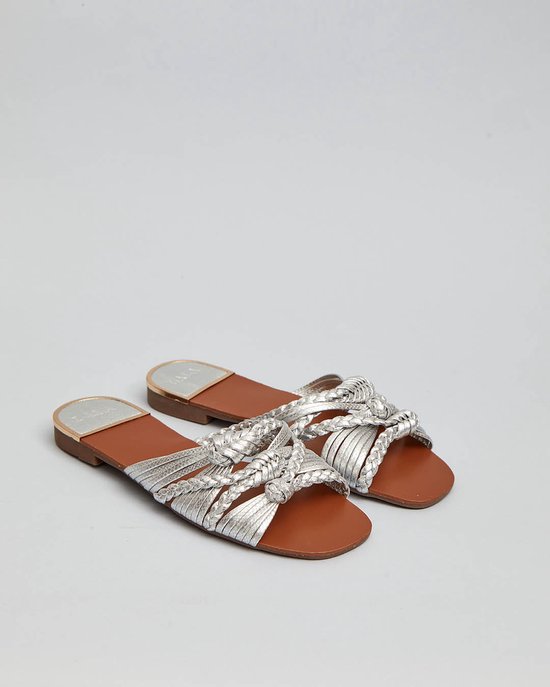 Dames Instappers, Slippers - Imitatieleer - Zilver - Maat 39