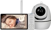 Bitey - Babyfoon - 5-Inch HD Scherm - Babyfoon met Camera - Veilige Verbinding - Op afstand bestuurbaar Baby Monitor - Video & Audio - Automatische Night Vision - Terugspreekfunctie - Incl. Voedingsalarm, Geluidsdetectie en Temperatuursensor