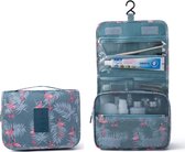 Toilettas flamingo - Met haak - Cosmetic bag - Organizer voor toiletartikelen - Travel bag - Hangend - Met print - Ophangbare toilettas - Blauw- Licht grijs - Dames - Vrouwen –  Me