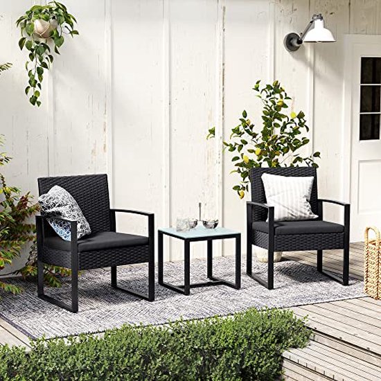 Tuinset Kreta met kussens - rond - set van 3 - bruin/wit Tuinset Kreta met kussens - rond - set van 3 - bruin/wit