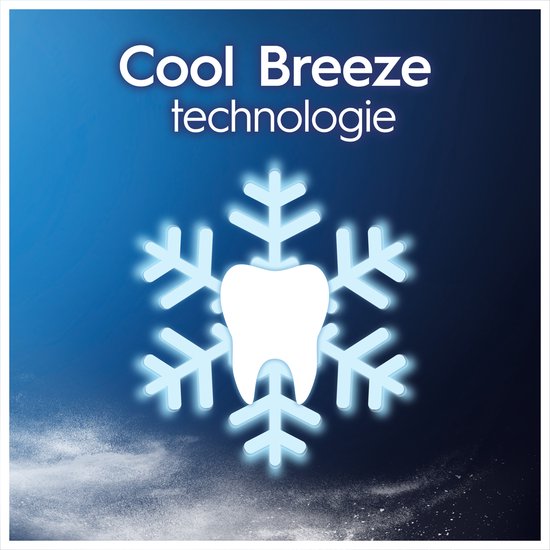 Wit tand-icoon binnen een lichtblauwe sneeuwvlok, met "Cool Breeze technologie".