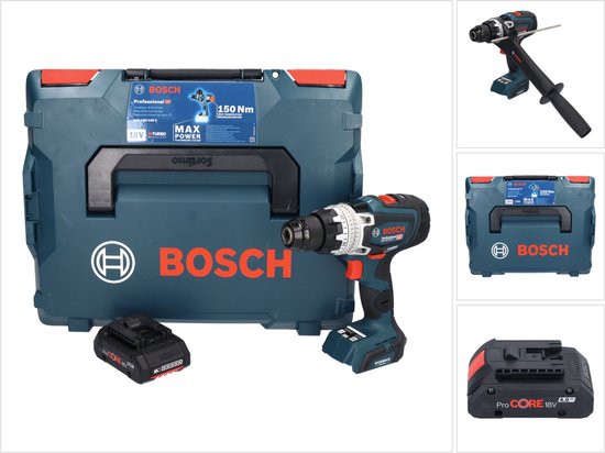 Bosch GSR 18V-150 C Professionele accuboormachine 18 V 150 Nm Biturbo Brushless + 1x ProCORE oplaadbare accu 4.0 Ah + L-Boxx - zonder oplader