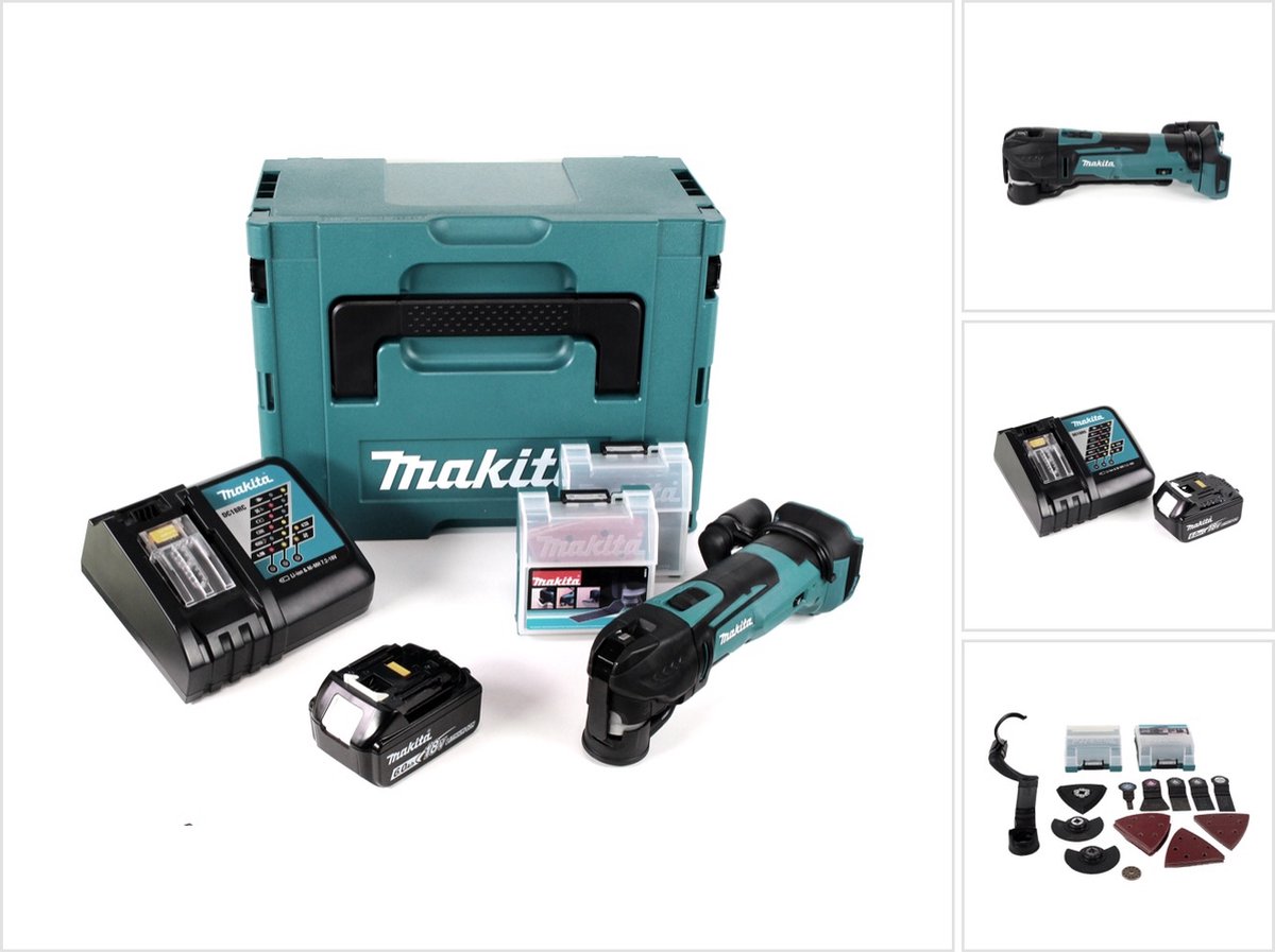 Makita DTM 51 RG1JX2 snoerloos multifunctioneel gereedschap 18 V + 1x oplaadbare accu 6.0 Ah + lader + 39-delige accessoireset + Makpac