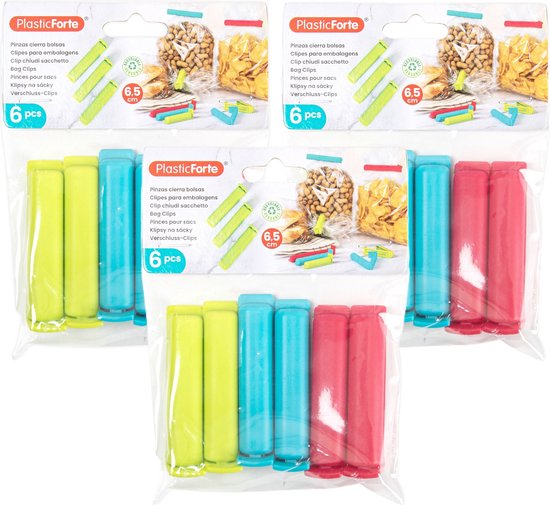 Plasticforte 18x afsluitclips / vershoudclips - 6 cm - keuken/voedsel zakjes afsluiten - Vershoudklemmen - vershoudknijpers