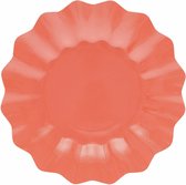 Givi Italia Feestbordjes/gebaksbordjes - schulprand - 8x - koraal roze - rond - papier/karton - 21 cm - kinderfeestje