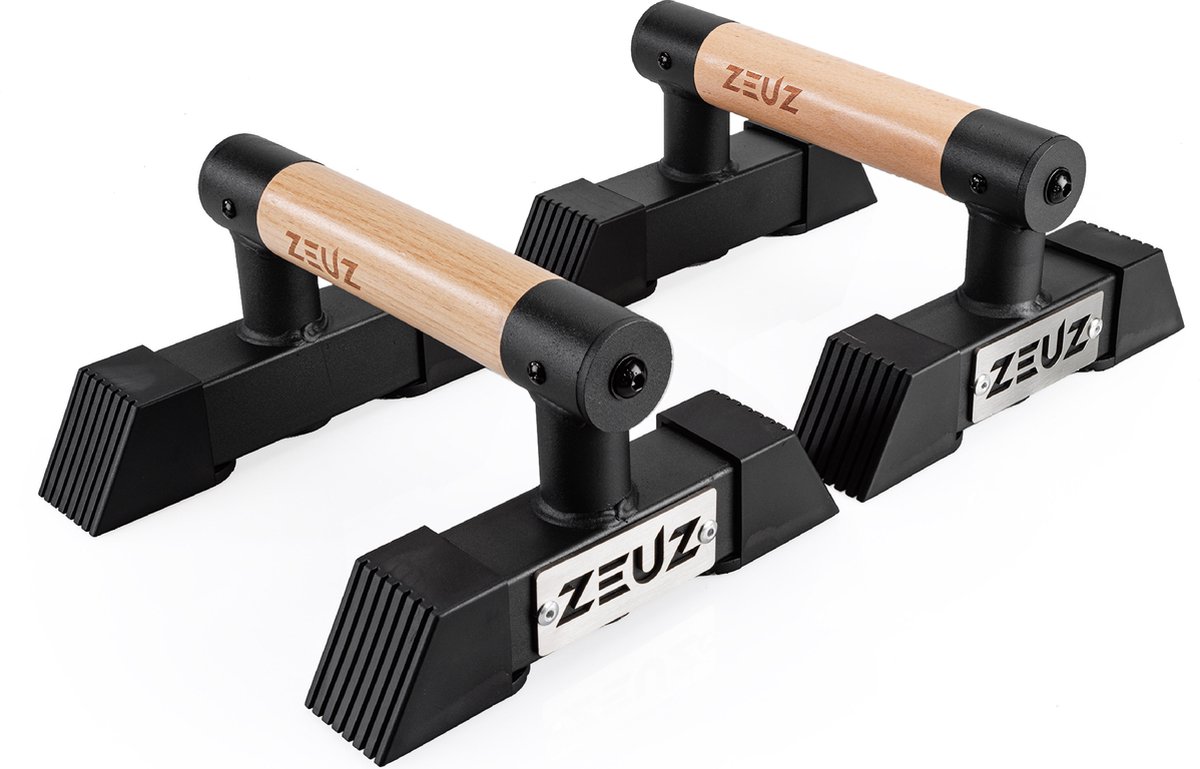 ZEUZ Houten Parallettes Klein voor Calisthenics, CrossFit, Turnen & Gymnastiek – Push Up Grips Bar & Opdruksteun Hout - Fitness & Krachttraining – Metalen Frame met Antislip – 12.5 CM Hoog