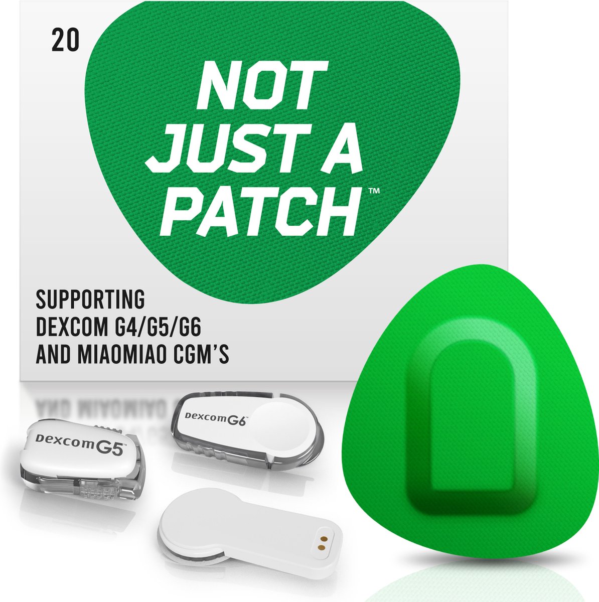 Goedkoopste Not Just A Patch - Green Patch - Sensor patch pleister for Dexcom or MiaoMiao Libre – 20 pack – M (maat