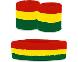 KIMU Kind Zweetbandjes Set Rood Groen Geel - Kinder Hoofdband Polsbandjes Kinderen - Limburg Limburgse Vlag Gestreept Turnen Jamaica Sport Sporten Strepen Vlag Carnaval