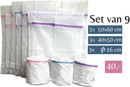 Sac à linge avec fermeture éclair - Set de 3 - 60 x 50 cm - Frais de port inclus - Fermeture éclair - Sac de lavage - Sacs à linge - Filet à linge - Filets à linge - Transparent - Wit - 100% polyester - Protégez votre linge et votre lave-linge