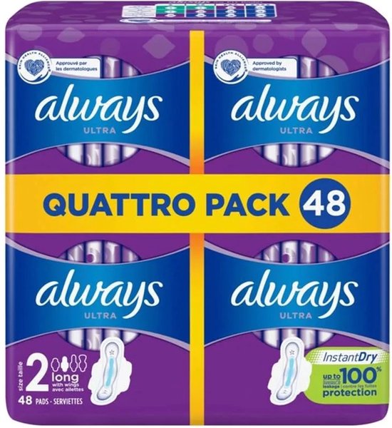 Always Ultra Quattro Pack 48 pads. Maandverband met vleugels.