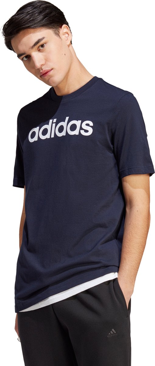 adidas Sportswear Essentials Single Jersey Linear Geborduurd Logo T-shirt Heren Blauw