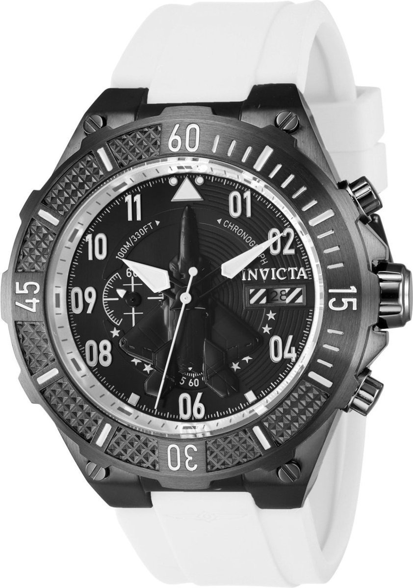 Invicta Aviator 39900 Heren Horloge - Waterdicht - Analoog - Quartz Uurwerk - Roestvrij Staal met zwarte Wijzerplaat - 50mm