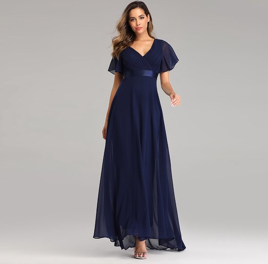 Grote maten chiffon V-hals avondjurk tuniek maxi-jurk