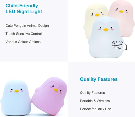 Intirilife nachtlampje voor kinderen met 7 kleuren - Witte pinguïn - 11,5 x 11 x 13 cm - Schattige nachtlamp decoratie gemaakt van siliconen Oplaadbaar met kabel Nachtlampje cadeau van Intirilife — afbeelding 5