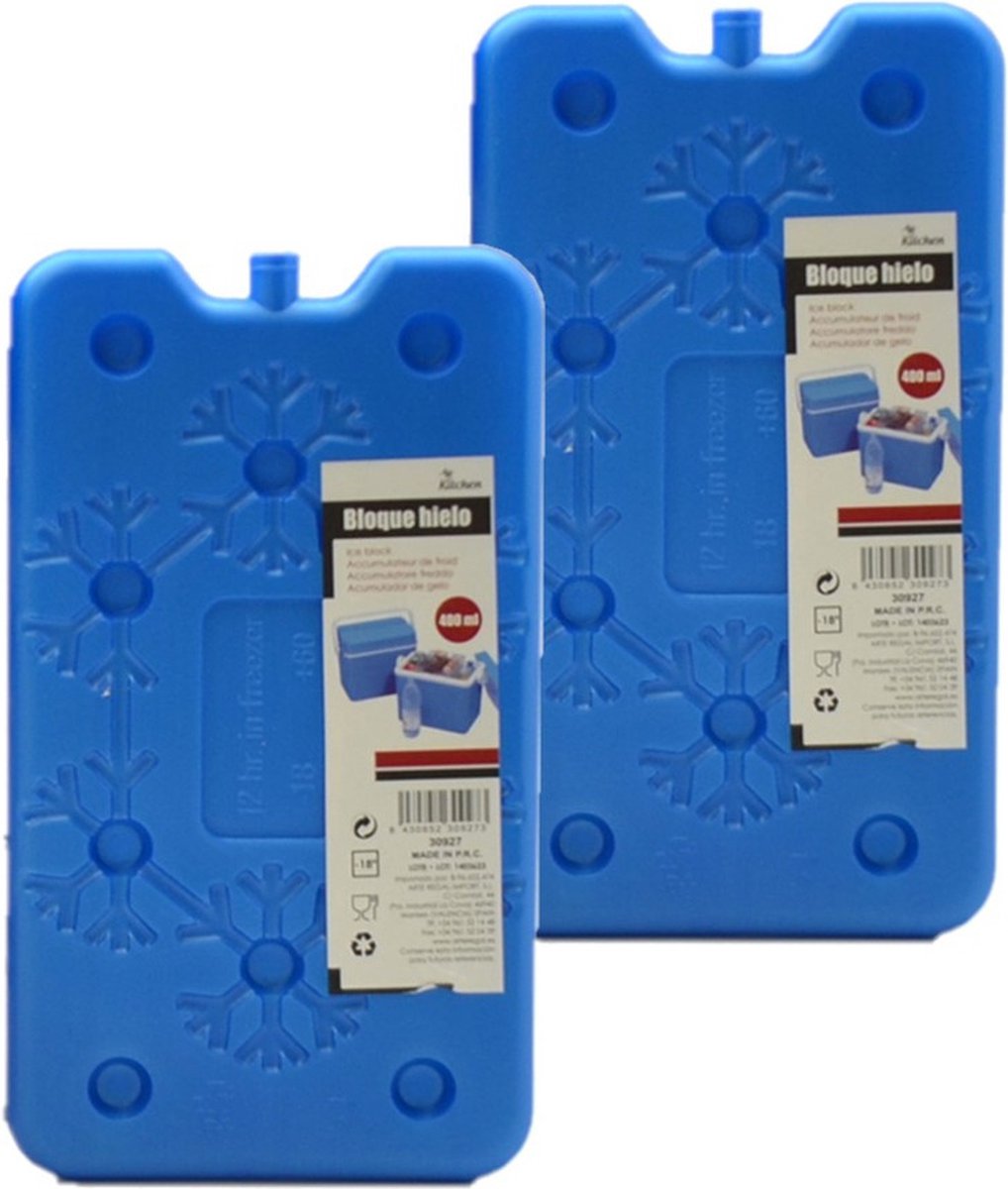 Koelelementen plat - 2x - 14 x 2 x 25 cm - blauw - 400 gram - Koelblokken/koelelementen voor koeltas/koelbox